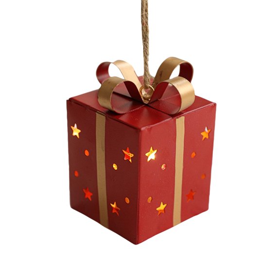 Glowing Ironwork Star Gift Box Christmas Hanging Ornament With Built-In Light And Hanging Loop For Versatile Decoration On Tree Wreath Garland Door Mantel Creative Holiday Decor