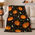 thumbnail image 1 of Glowing Jack-O'-Lantern Halloween Pattern Cartoon Illustration, Festive Halloween Scene, Warm Flannel Blanket for Living Room and Family Room, Art Lovers Halloween Gift, Festive Home Decor, 1 of 9
