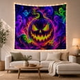 thumbnail image 1 of Glowing Jack O'Lantern with Skull Spirits in Cosmic Smoke, Spooky Psychedelic for Dark Art Lovers, Spooky Wall Art Decor, Halloween Gift Tapestry Wall Hanging for Bedroom and Living Room, 1 of 7