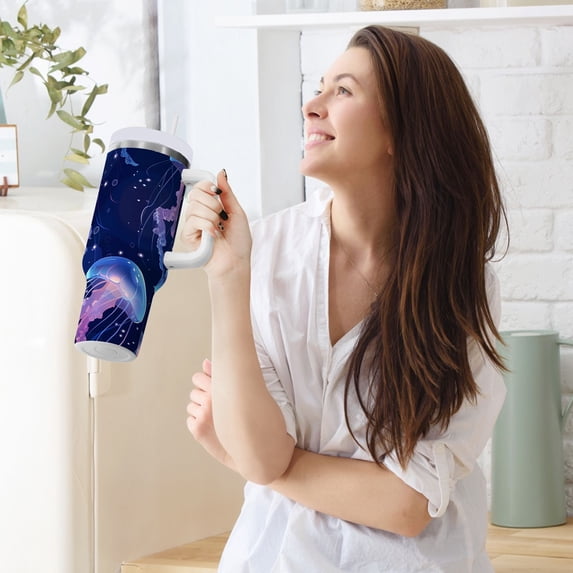 Glowing Jellyfish 40 oz Tumbler Insulated Travel Mug Leak Proof Water Bottles Glasses Fits in Car Cup Holder