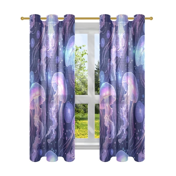 Glowing Jellyfish Bubbles Blackout Curtains Patio Door Curtains Window Decoration for Bedroom Living Room 2 Panels