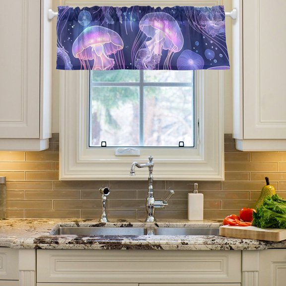 Glowing Jellyfish Bubbles Curtain Valances Farmhouse Design Window Treatment Decor Blackout Rod Pocket for Windows Living Room Kitchen 54" x 18"