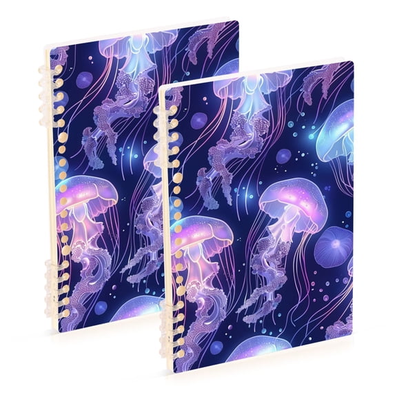 Glowing Jellyfish Bubbles Ring Binder Notebook Journey Note Diary College Ruled Spiral Notebook Study Loose Leaf Paper A5 60 Pages