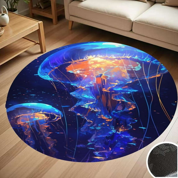 Glowing Jellyfish Floating In Sea Round Carpet Living Room Bedroom Home Decoration Coffee Table Mat Lounge Rug Chair Mats