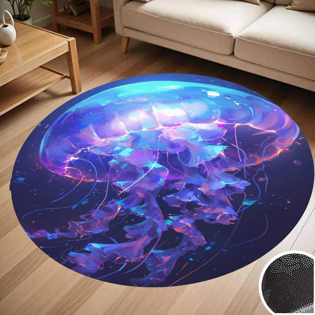 Glowing Jellyfish Floating In Sea Round Carpet Living Room Bedroom Home ...