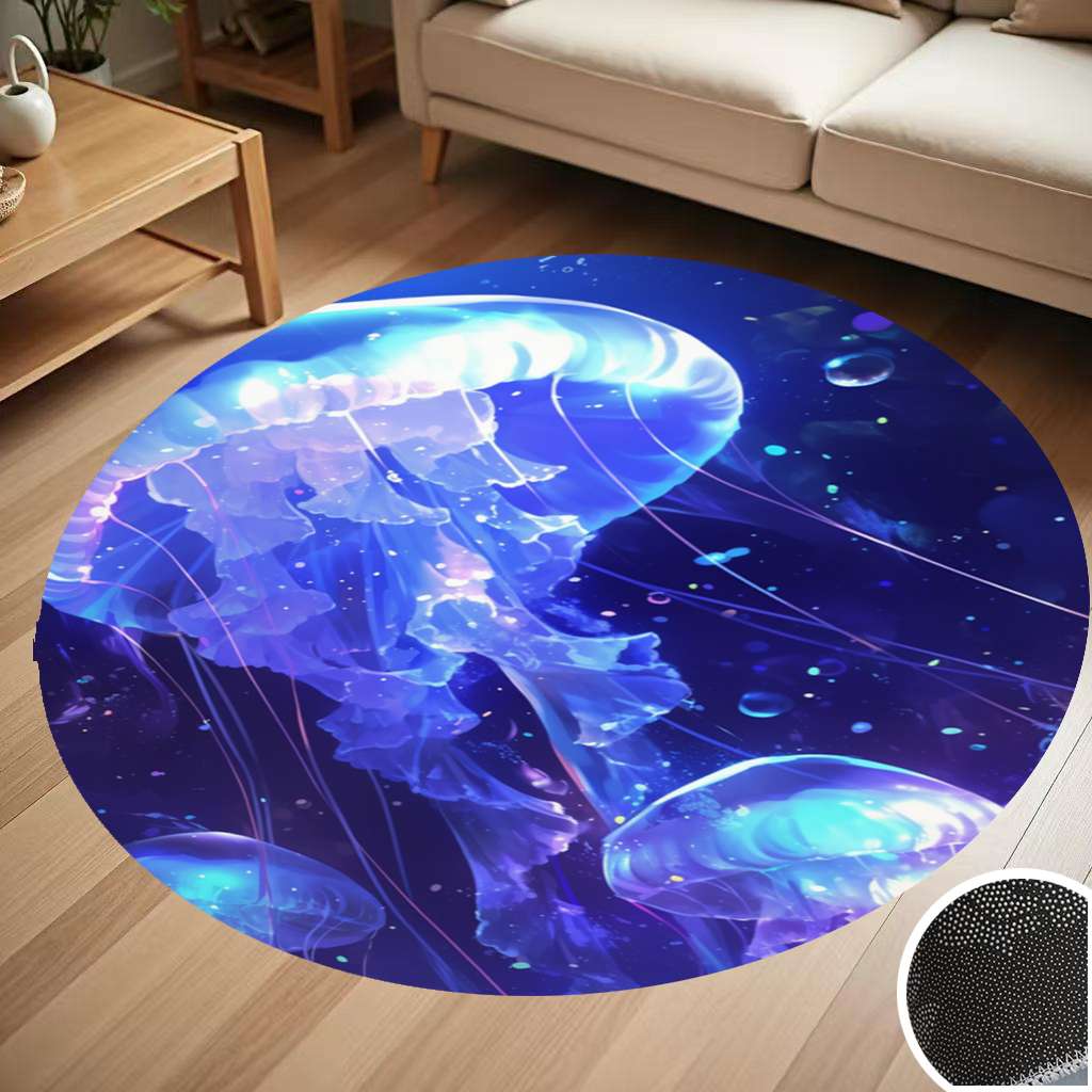 Glowing Jellyfish Floating In Sea Round Carpet Living Room Bedroom Home ...