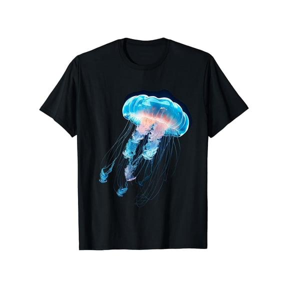 Glowing Jellyfish Vintage Graphic Tee Shirt Short Sleeve Ocean Tops Short Sleeve Crew Neck Black S-5XL