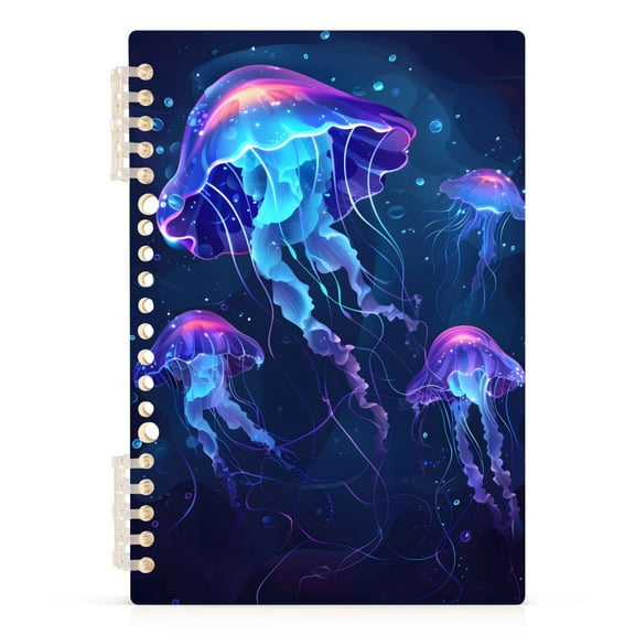 Glowing Jellyfish in Underwater Notebooks 1-subject Journal 60 Sheets A5 College Ruled Paper Detachable Ring 8.3"x5.7"