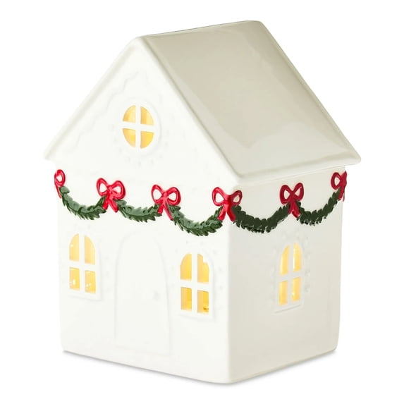 Glowing LED Ceramic Christmas Cottage House with Built-in Energy-Efficient Lights for Holiday Decor, Festive Home Centerpiece, Battery-Operated Indoor Winter Village Display for Mantel and Tabletop