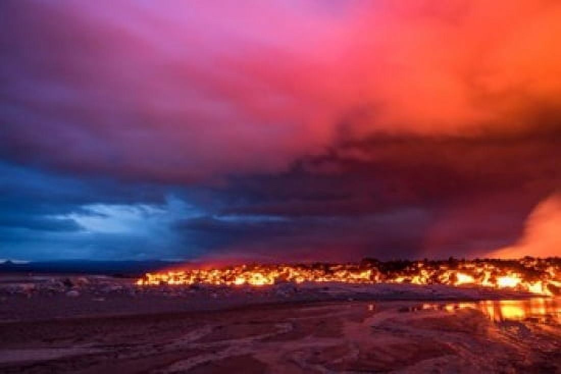 Glowing Lava and Skies at the Holuhraun Fissure Iceland Canvas Art - Panoramic Images (18 x 12)
