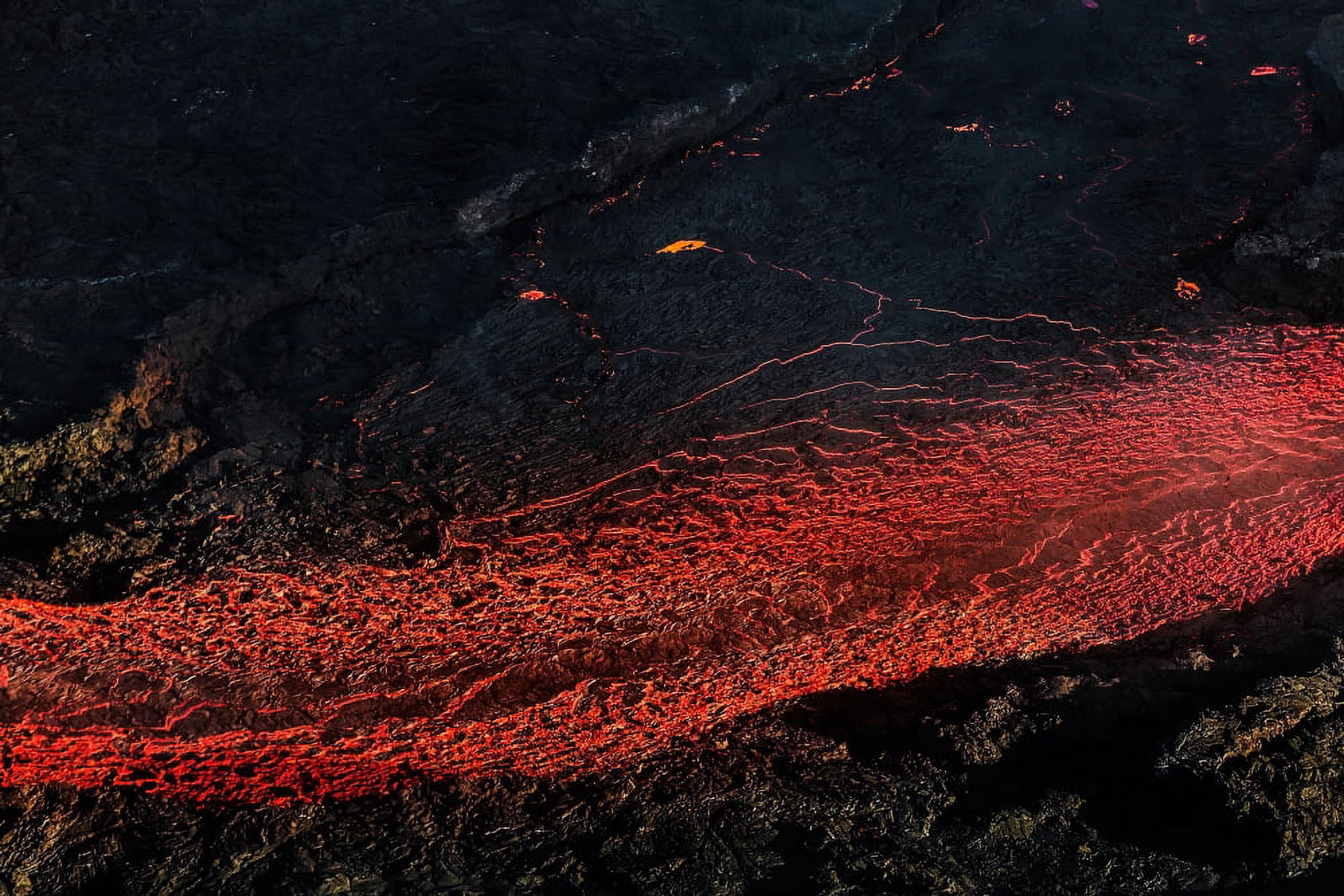 Glowing Lava and plumes from the Holuhraun Fissure Eruption by the Bardarbunga Volcano Iceland Canvas Art - Panoramic Images (27 x 9)