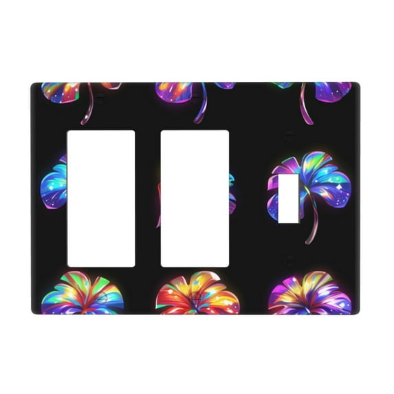 Glowing Leaf Switch Cover Decorative Wall Plate 3-Gang 2-Decor 1-Toggle Standard Size