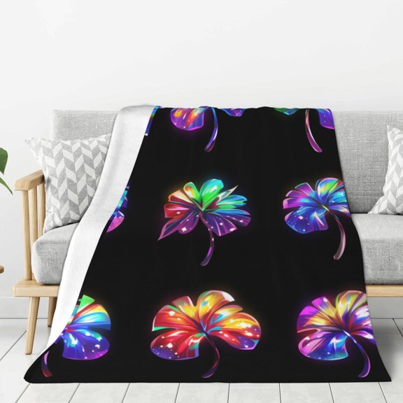 Glowing Leaf Throw Blanket for Stylish Warm Winter Cabin Ultra-Soft Micro Fleece Blanket, Premium Microfiber, Silky Soft, Plush, Warm and Lightweight for Couch, Sofa, Bed - 60"X50"
