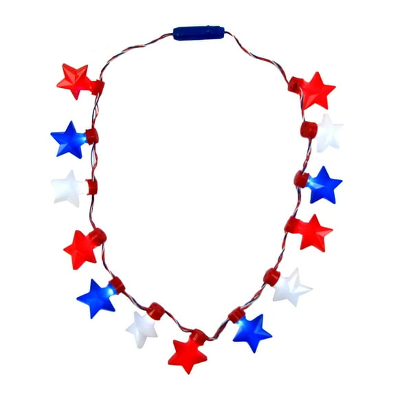 Glowing Light Up Red White Blue Star Flashing LED Bulb Necklace Patriotic USA Party Favor