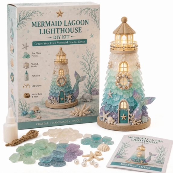 Glowing Lighted Sea Glass Style Lighthouse Kit Collection Beginner Friendly DIY Craft For Adults Complete Sea Glass Art Kit Holiday Home Ornament Christmas Decor For Family Handmade 3D Assembly,D