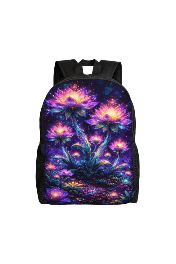 Glowing Lotus Fantasy Backpack Large Capacity Laptop Bag for Men and Women