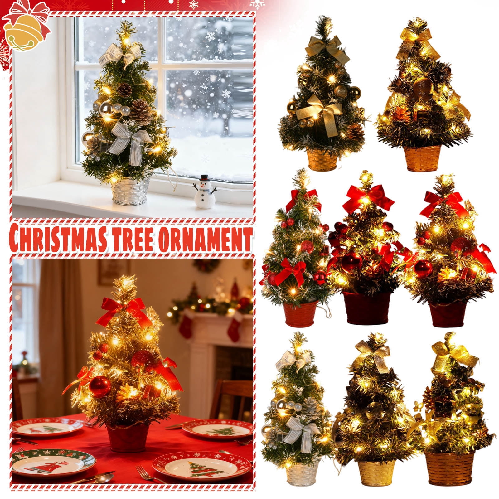 Glowing Mini Christmas Tree With Colorful Balls And Bows, Christmas