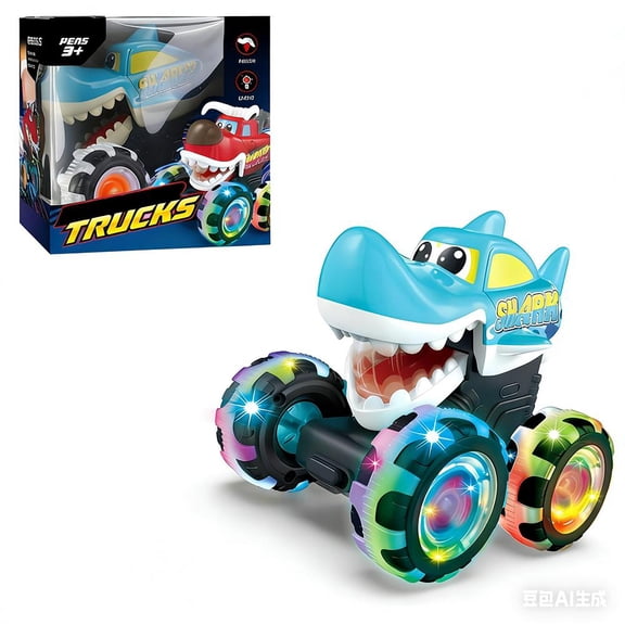 Glowing Monster Toy Car，animal dinosaur car with LED wheels, push-button design, movable mouth, perfect for children