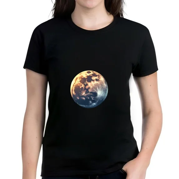 Glowing Moon Night Tee Women’s Elegant Lunar Realistic Graphic Unisex T-Shirt up to size 5XL