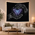 thumbnail image 1 of Glowing Moth Between Ornate Hands on a Black Background, Mystical Fantasy for Space Lovers, Celestial Decor Wall Art, Housewarming Gift Tapestry Wall Hanging for Bedroom and Living Room, 1 of 7