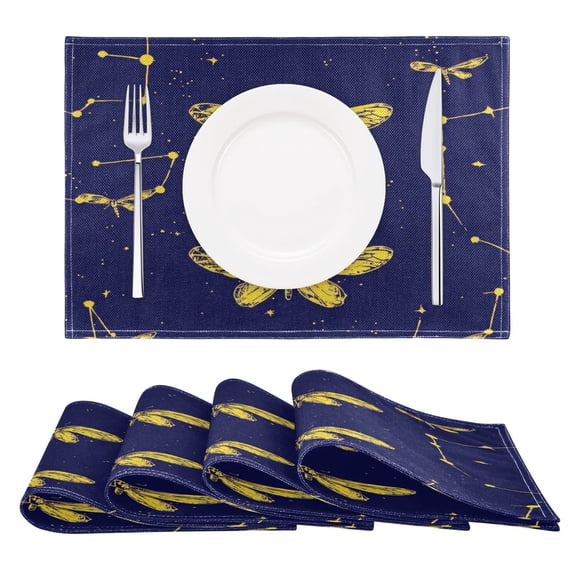 Glowing Moths in Space Reversible Placemat Set of 4 Non Slip Coffee Mats 18x12 Inch for Dining, Kitchen, Coffee