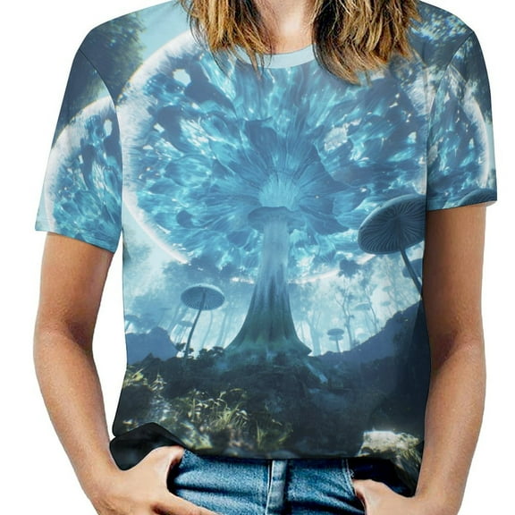 Glowing Mushroom Forest T Shirts Basic T-Shirt Short Sleeve Ladies Tee Shirt Summer Graphic Clothing