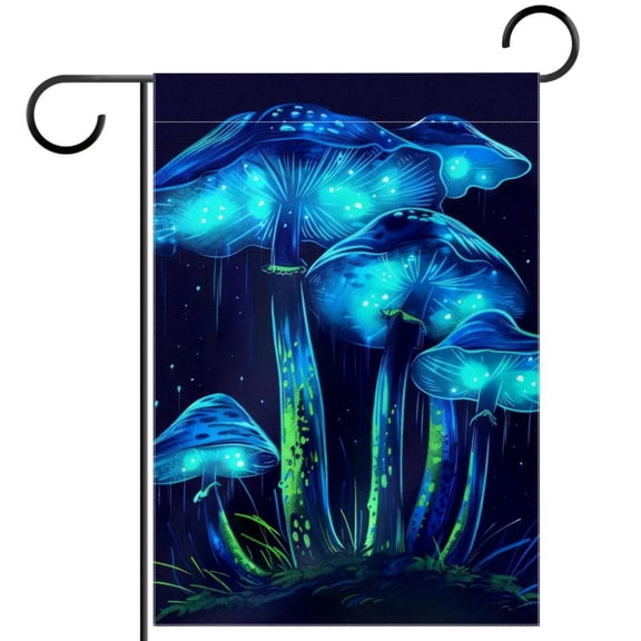 Glowing Mushrooms on Dark Night Background Garden Flag Double Sided House Flag for Outdoor Home, Personalized All Year Round Yard Decor 12 x 18 Inch