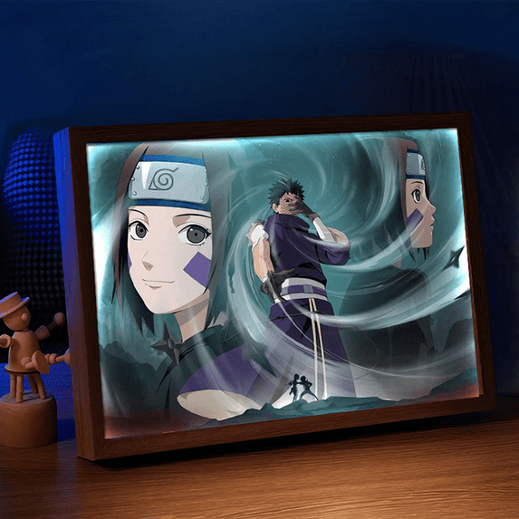 Glowing Naruto Art: Rin & Obito in Elegant Frame - Anime Night Light