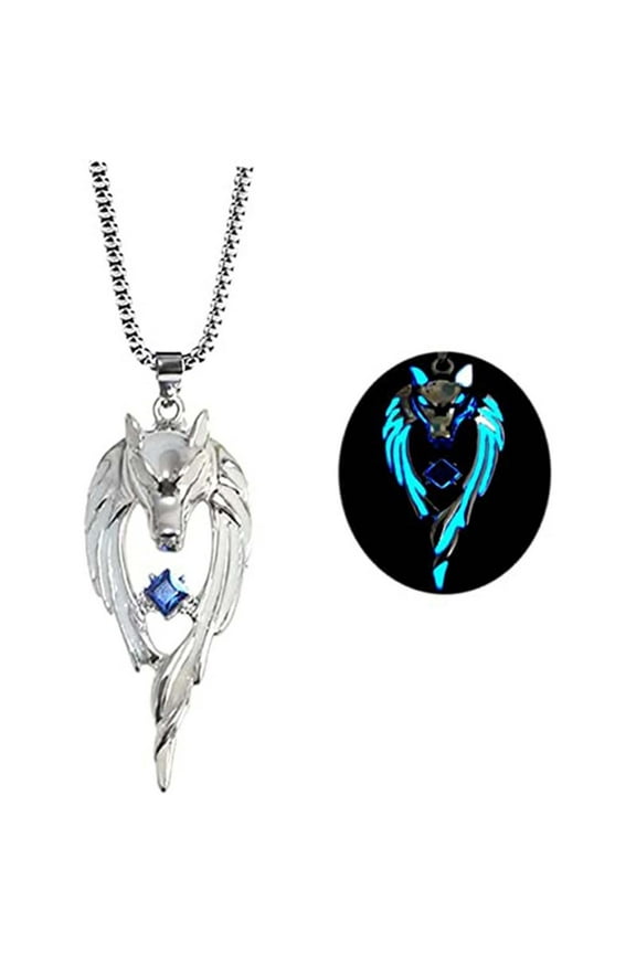 Glowing Necklace Under $5! Yrmaups Glowing Wolf Necklace for Men, Retro Hip Hop Street Trendy Pendant, Luminous Wolf Head Necklace, Night Glow Pendant, Fashion Statement Necklace