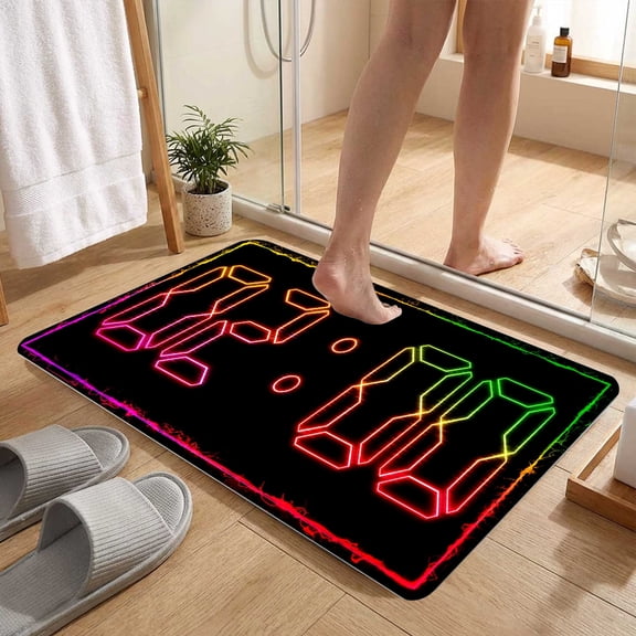 Glowing Neon 8-Bit Retro Arcade Game Floor Mat, Gaming Room Kitchen Bedroom Decor, Gift for Game Enthusiasts, Thanksgiving Christmas Gift