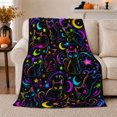 thumbnail image 1 of Glowing Neon Cats Celestial Moons Black, Playful Pet Portrait Pattern, Warm Flannel Blanket for Living Room and Bedroom, Cat Lovers Halloween Gift, Pet Lover Home Decor, 1 of 9