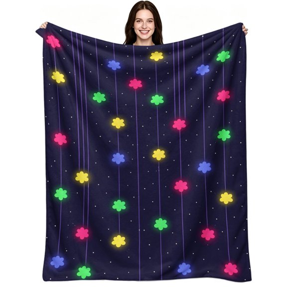 Glowing Neon Flower String Starry Night, Soft Warm Flannel Fleece, Romantic Aesthetic Dark, Throw Blanket, Cozy Warm, Home Decor, Bed Living Room Bedroom Home