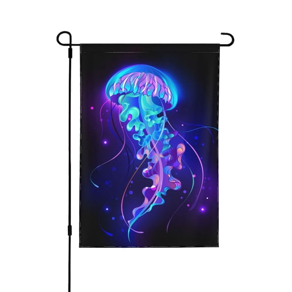 Glowing Neon Jellyfish Double Sided Garden Flag 12.5x18 Outdoor Decorative Yard Banner for Patio Lawn Garden