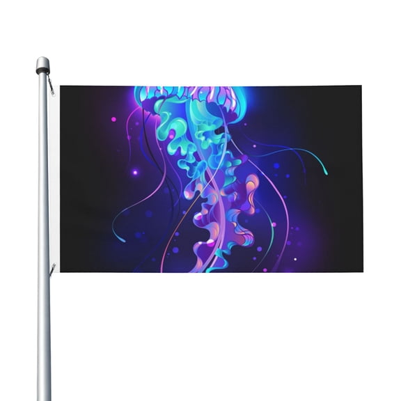 Glowing Neon Jellyfish Flag 3X5 Ft Garden Yard House Flags Banner Sign Outdoor Indoor Party Home Garden Decoration