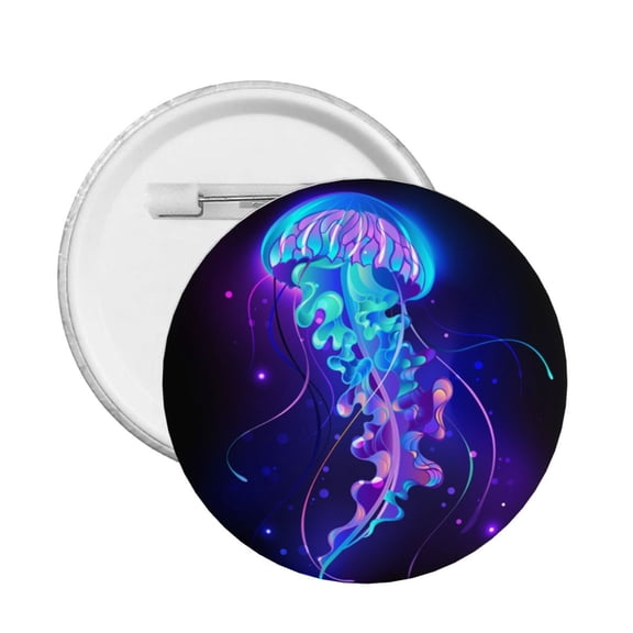 Glowing Neon Jellyfish Round Button Pin Badge 5PCS Pinback Buttons Lapel Pin for Jacket, Backpack, Hat, Party Favor, Gift