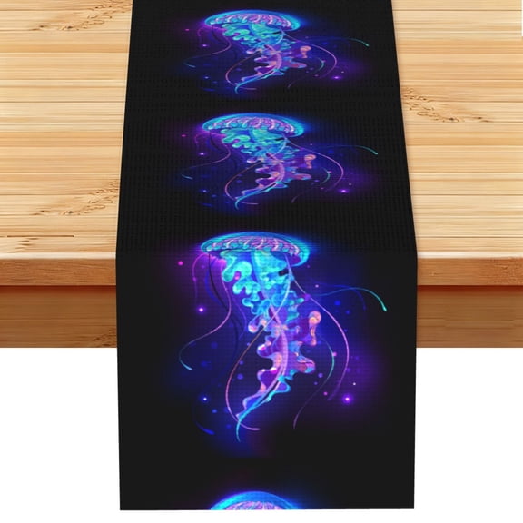 Glowing Neon Jellyfish Table Runner 13x72 Inch for Dining Table Kitchen Wedding Party Decor Fireplace Mantle