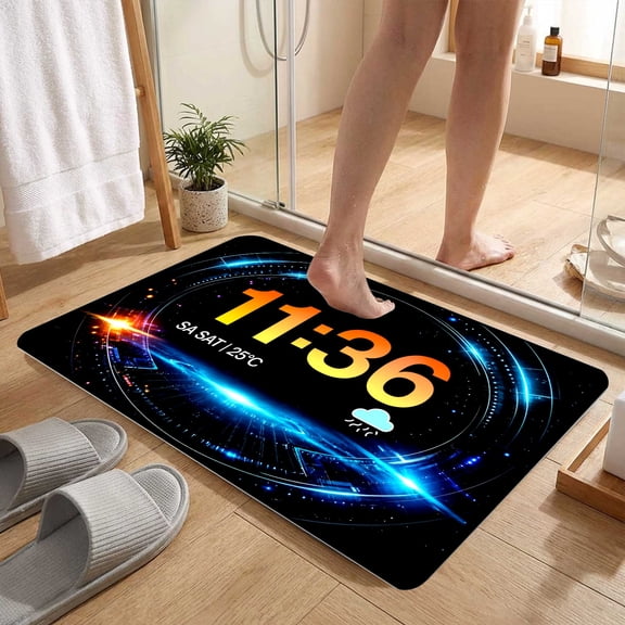 Glowing Neon Urban Tech Digital Time Floor Mat, Bedroom Kitchen Office Fashion Indoor Rug, Thanksgiving Christmas Gift