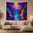 thumbnail image 1 of Glowing Neon Waterfalls on Dark Mountains with a Luminous Moon, Dreamy Fantasy for Nature Lovers, Celestial Wall Art Decor, Housewarming Gift, Tapestry Wall Hanging for Bedroom and Living Room, 1 of 7