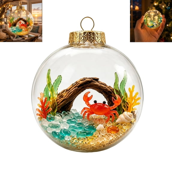 Glowing Ocean‑Themed Christmas Story Ornament Balls with Warm LED Light, Hanging Ornaments for Christmas Tree, Mantel Decor and Holiday Gifting