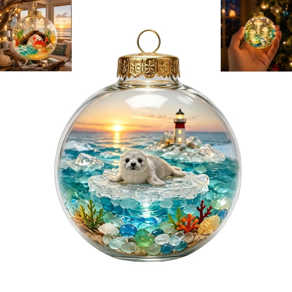 Glowing Ocean‑Themed Christmas Story Ornament Balls with Warm LED Light, Hanging Ornaments for Christmas Tree, Mantel Decor and Holiday Gifting