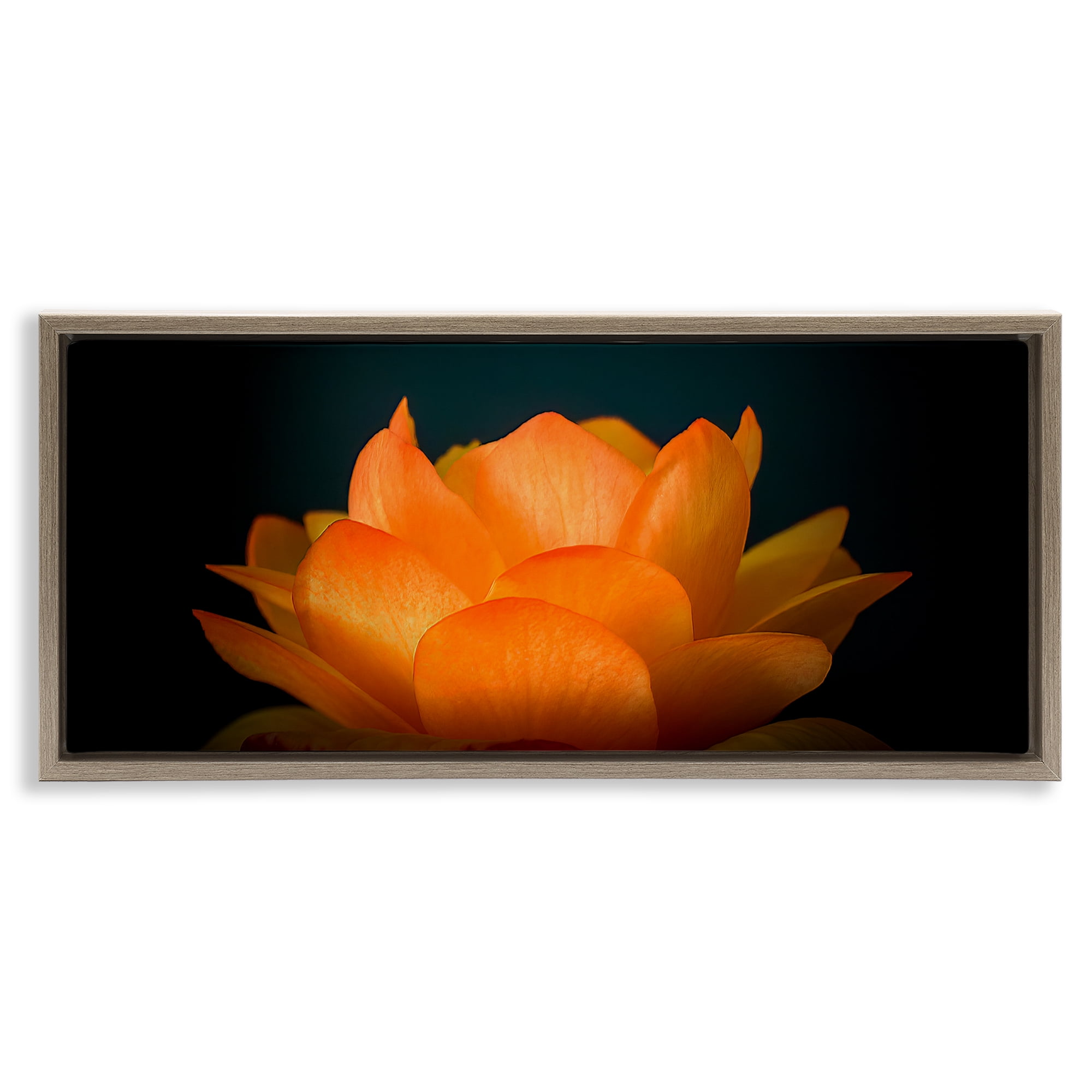 Glowing Orange Lotus Brown Framed Floater Canvas Wall Art, design by Phillip Flowers