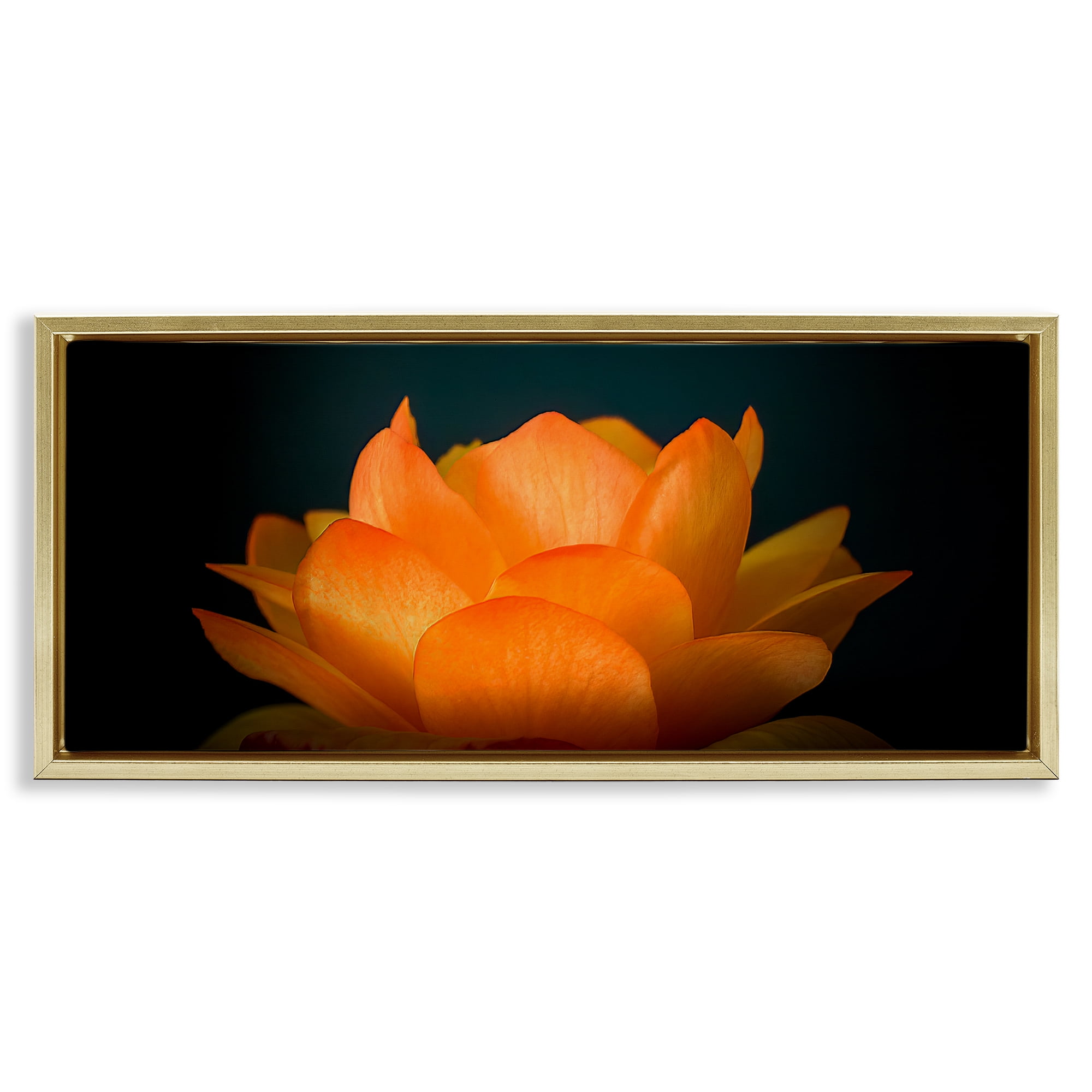 Glowing Orange Lotus Gold Framed Floater Canvas Wall Art, design by Phillip Flowers