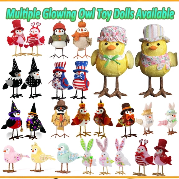 Glowing Owl LED Doll for Easter, Indoor Tabletop or Window Display, Fun Nighttime Holiday Accent, Spring Party Decoration, Adorable Home Figurine, Unique Gift Idea for Kids and Adults, HAODEJW