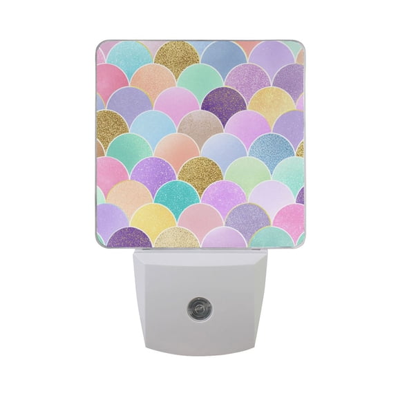 Glowing Pastel Mermaid Scale LED Night Light Sensor Lamp Plug-in Adjustable Brightness 2 Pack