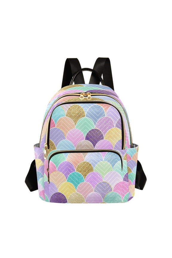 Glowing Pastel Mermaid Scale Quilted Backpack Fashion Daypack Commuter Bag for Women 8.5 L