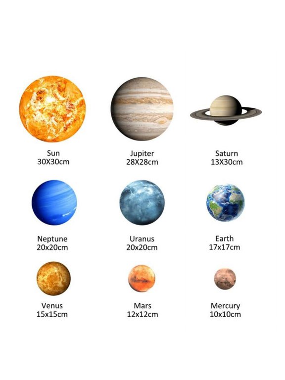 Glowing Planets Wall Stickers Shining Space Decoration Birthday Gift for Boys and Girls 9PCS