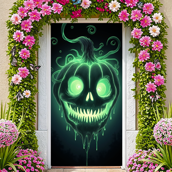 Glowing Pumpkin Halloween Banner Scary Face Decorative Design for Halloween Party Indoor Outdoor Decorations