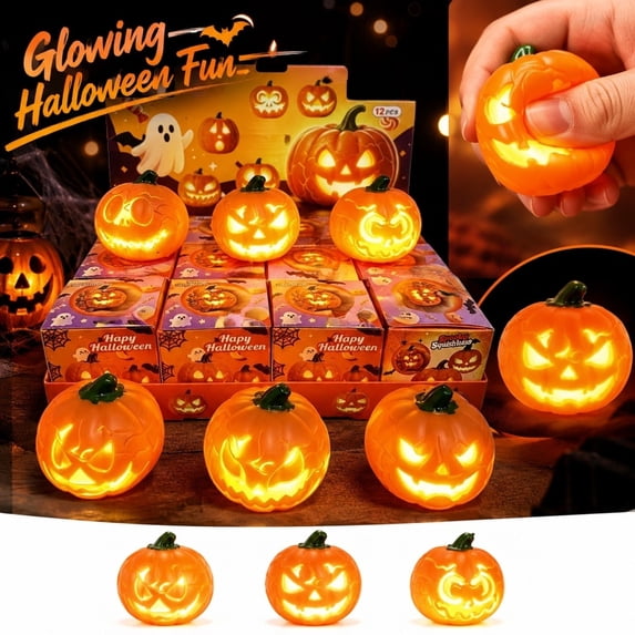 Glowing Pumpkin Squishy Toy Slow Rising Squeeze Ball with Internal Light for Halloween Party Decor Festive Hand Squeeze Entertainment