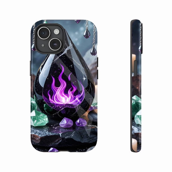 Glowing Purple Flame Drip Phone Case Compatible with iPhone 11/12/13/14/15/16 Pro Max Plus, Mystical Crystal Decor, Perfect for Magic Lovers & Mystical Style Enthusiasts