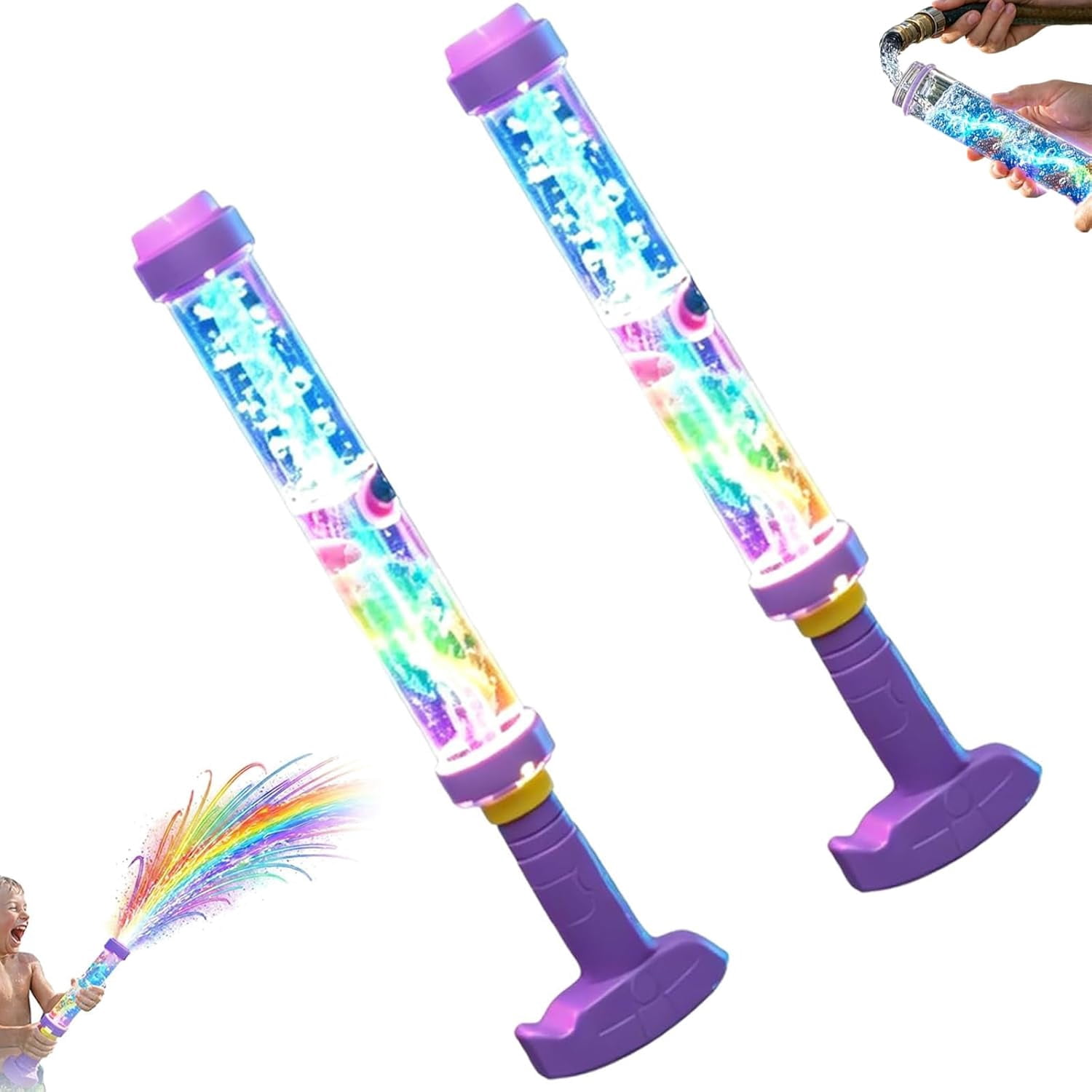 Glowing Rainbow LED Water Blaster - Glowing Rainbow Water Blaster, for Pool Party Outdoor Summer Waters, Summer Fun that Pops Like Magic (2Pcs)